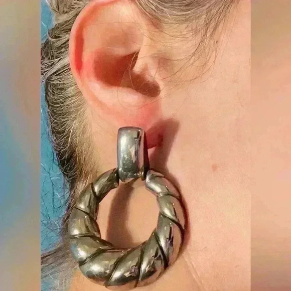 Vintage 80s Drop Silver Earrings - Picture 1 of 4